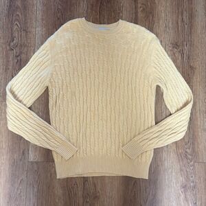 VTG Jeffrey Banks 100% Cashmere  Light Yellow Cable Knit Sweater Mens M 90s FLAW